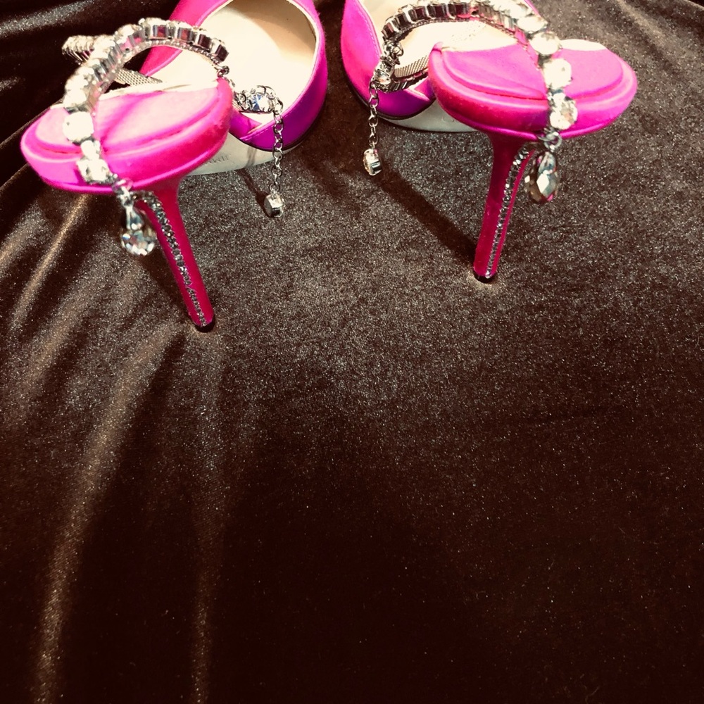 Jimmy Choo Fuchsia Satin Jeweled Slingback Mules - Picture 8 of 11